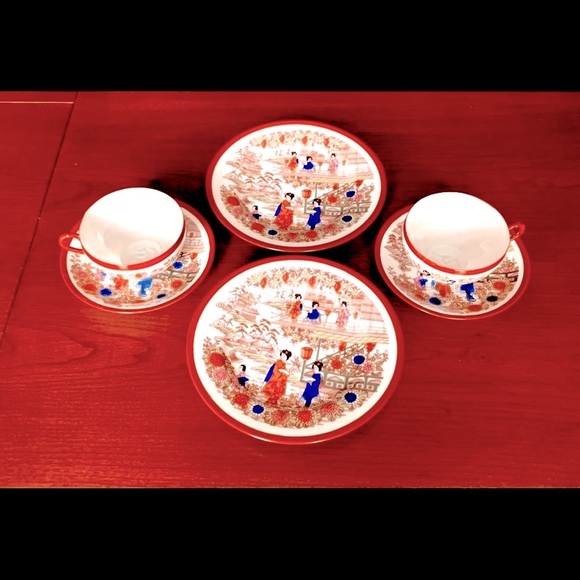 23 piece Japanese Eggshell Porcelain Tea Set cups saucers plates teapot creamer - Picture 6 of 12
